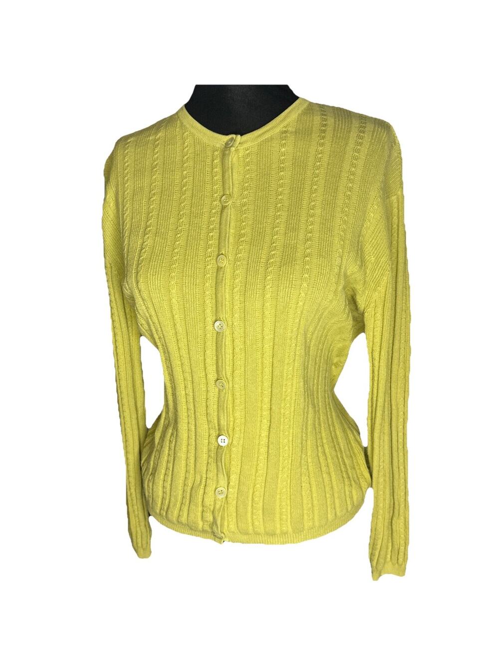 Vintage 90's Belford Button Up Cardigan Sweater Women Medium Yellow Cotton EUC